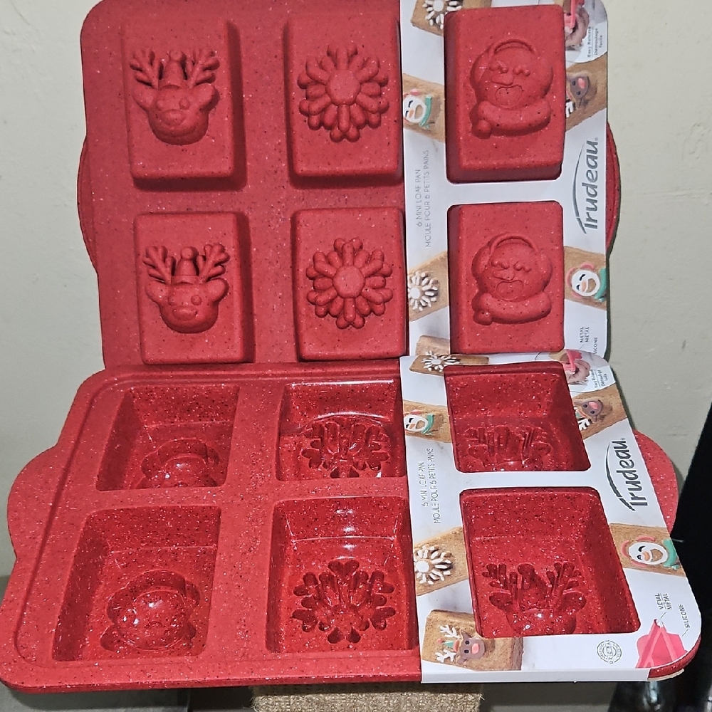 Trudeau Red Holiday Silicone Six Loaf Baking Mold SET OF TWO!